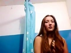 Small Tits Teen Rubs While Standing In Bathroom